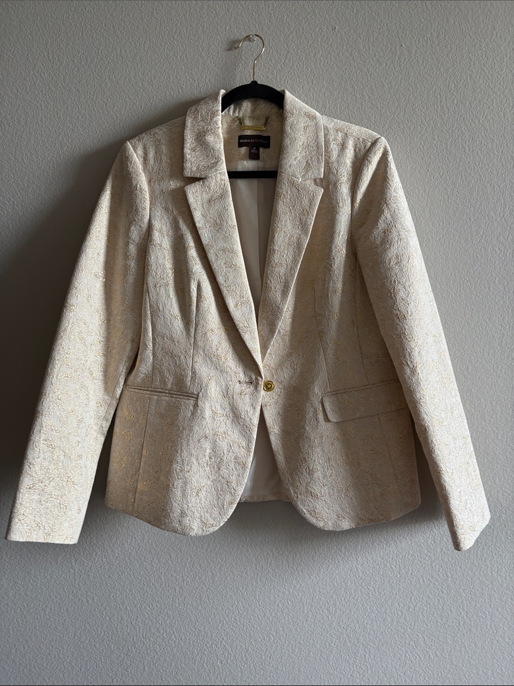 Dana Buchman Blazer Jacket Ivory Gold Embroidered Brocade Size 10